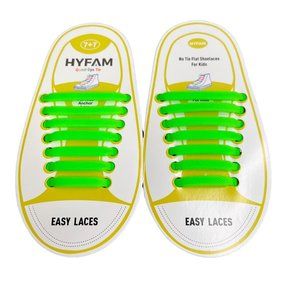 Hyfam No Tie Easy Laces Lime Green Flat Kids 7 Hole Silicone Shoelaces NWT